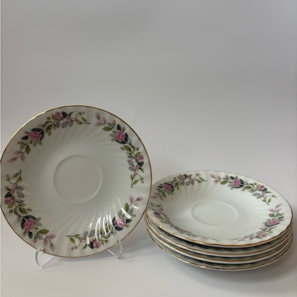 Creative Fine China Regency Rose 2345 Gold Trim Saucers Set of 7 – Vintage